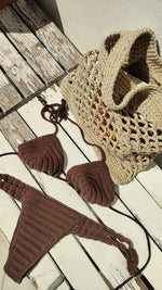 Carica l&#39;immagine nel visualizzatore di Gallery, Reggiseno marrone dei bikini all&#39;uncinetto sostenibili in cotone di que lo que
