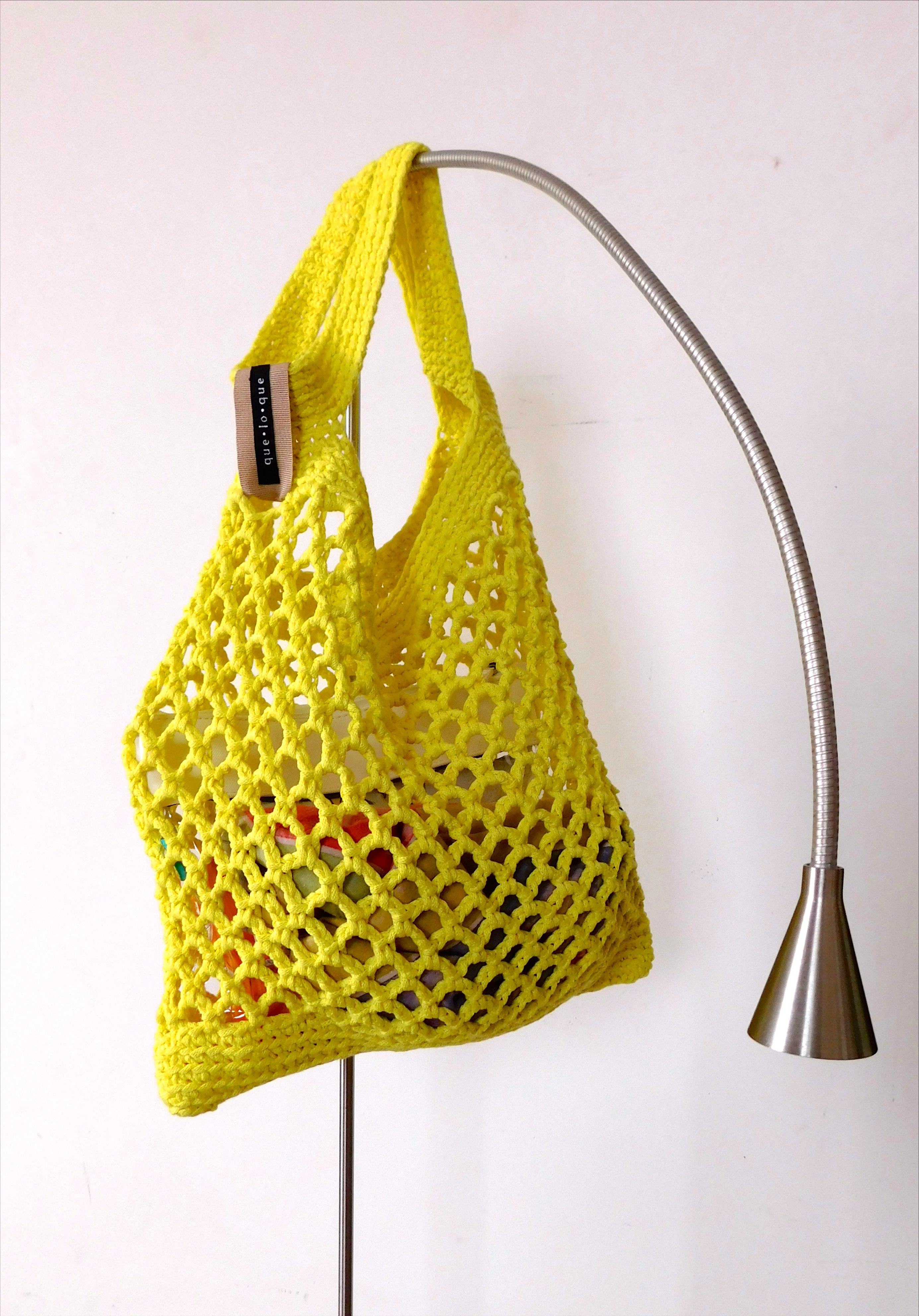 Borse da spiaggia gialla a rete all'uncinetto in cotone di que lo que