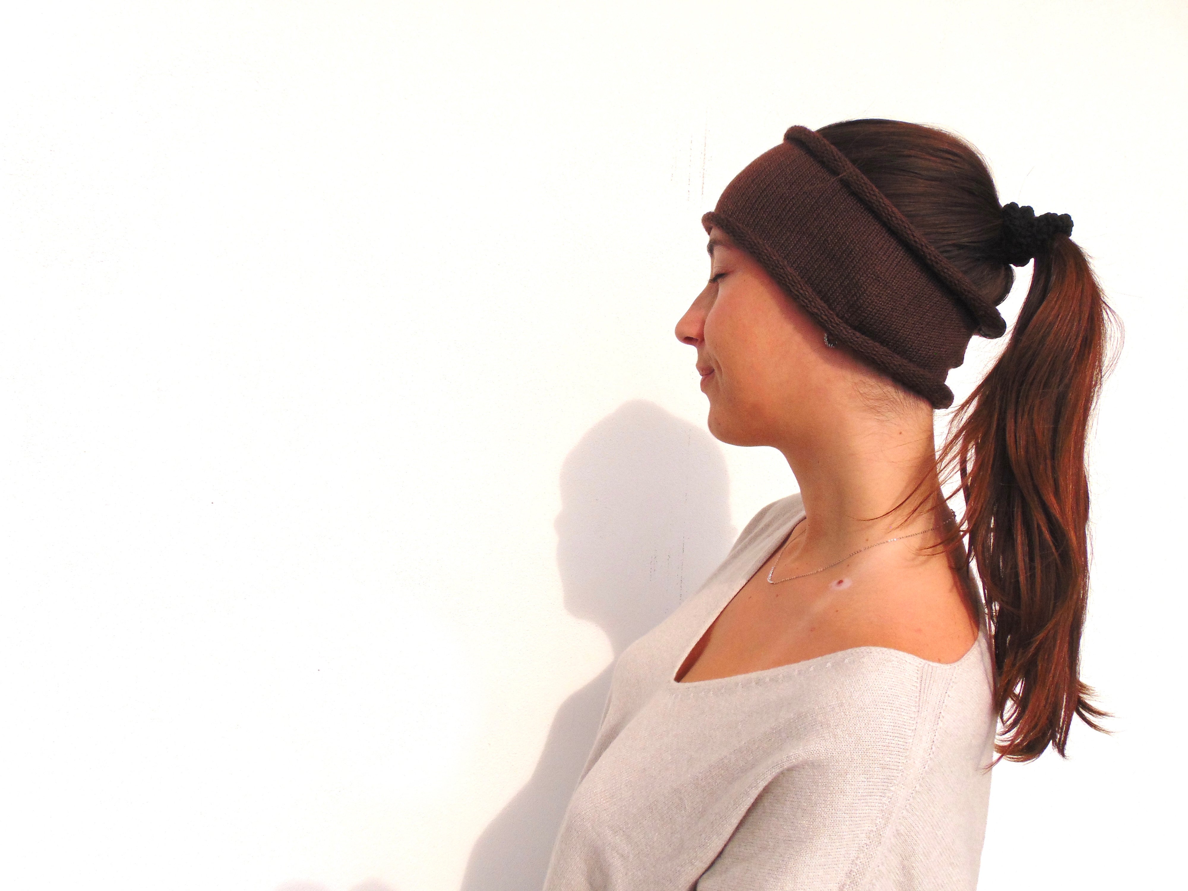 Fascetta per capelli invernale marrone in lana merino, made in Italy 