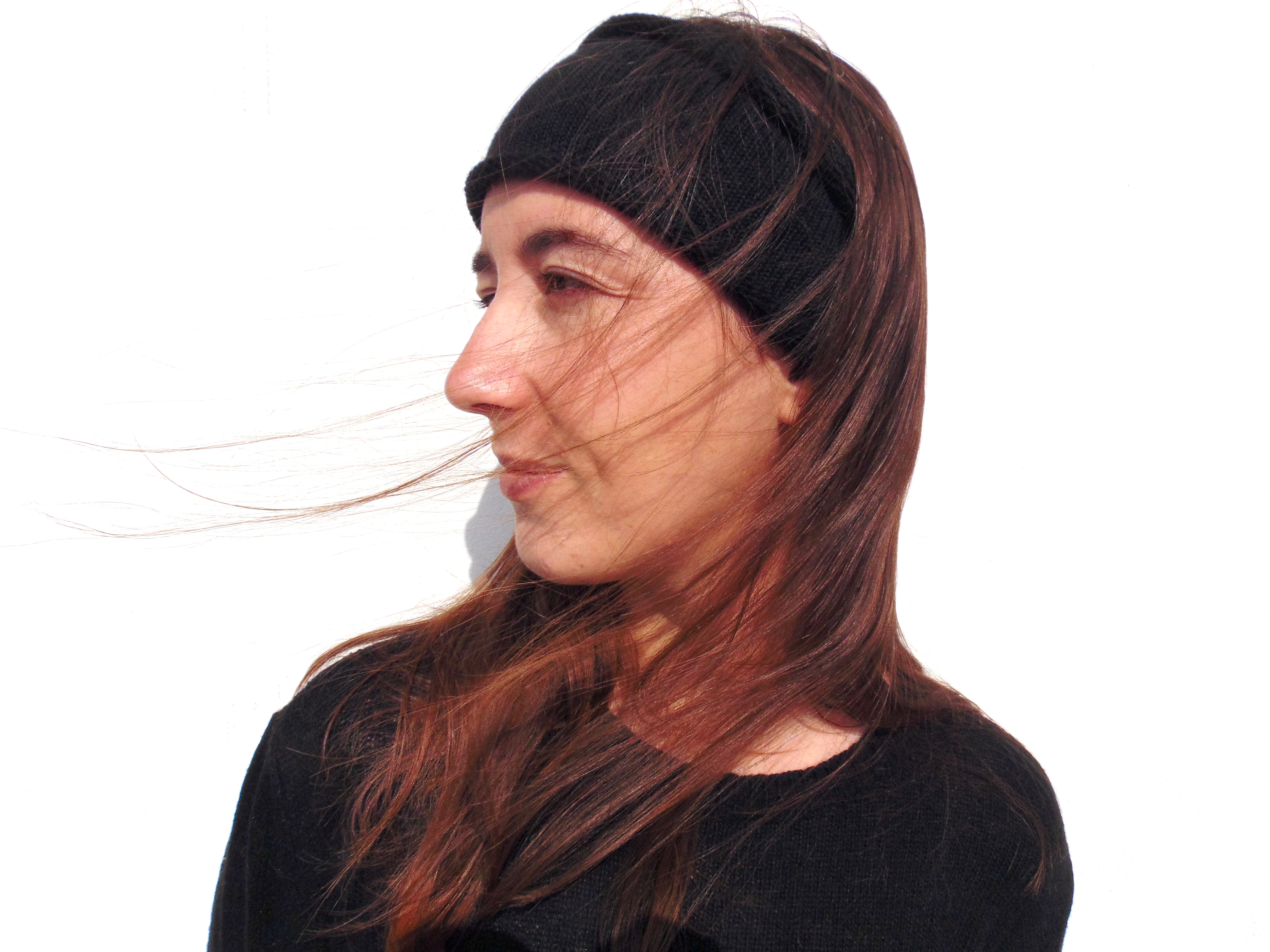 Fascetta per capelli invernale nera in lana merino, made in Italy 