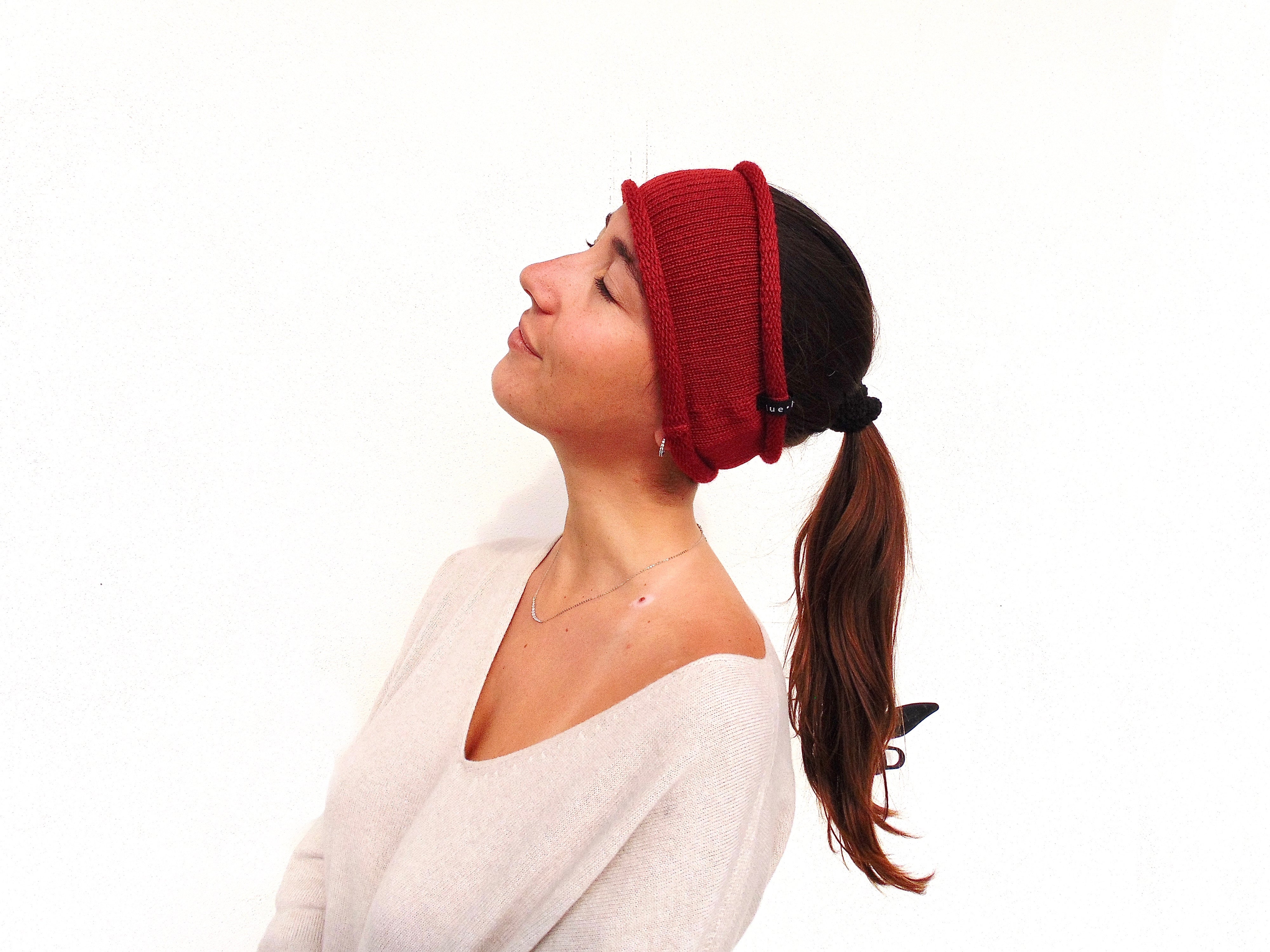 Fascetta per capelli invernale rossa in lana merino 