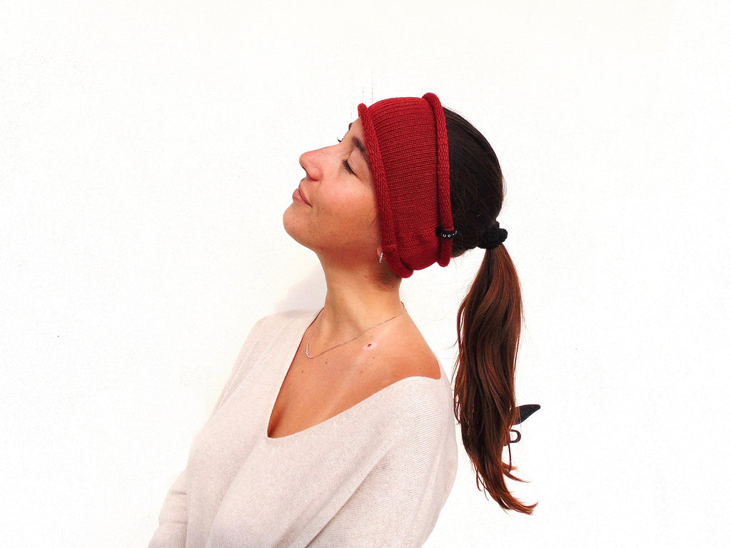 Fascetta per capelli invernale rossa in lana merino 